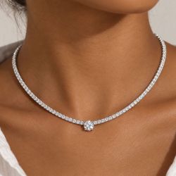 Round Cut White Sapphire Wedding Necklace For Women