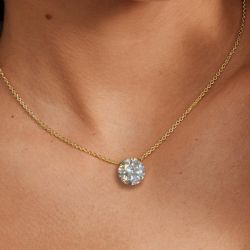 Gold Round Cut White Sapphire Pendant Necklace For Women