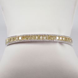 Two Tone Cushion Cut Yellow Sapphire Bangle Bracelet For Women