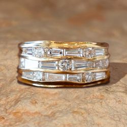 Multi Row Mix Cut White Sapphire Wedding Band For Women