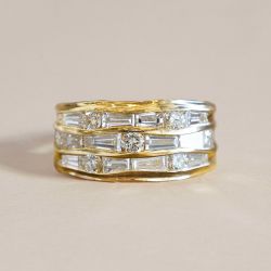 Multi Row Mix Cut White Sapphire Wedding Band For Women