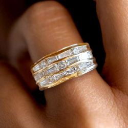 Multi Row Mix Cut White Sapphire Wedding Band For Women