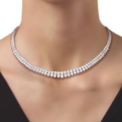 Next Necklace Double Row Round Cut White Sapphire Tennis Wedding Necklace For Women