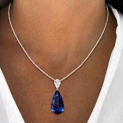 Pear Cut Blue Sapphire Pendant Wedding Necklace For Women