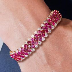Golden Round Cut Ruby Sapphire Tennis Bracelet For Women