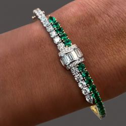 Next Necklace Two Tone Round Cut Emerald Sapphire Bangle Bracelet For Women