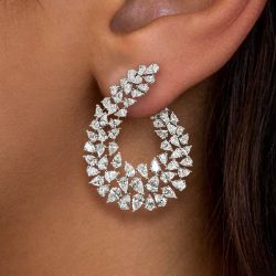 Pear Cut White Sapphire  Hoop Earrings For Women