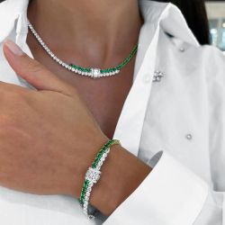 Next Necklace Round Cut Emerald Sapphire Necklace & Bracelet Set For Women