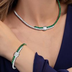Next Necklace Round Cut Emerald Sapphire Necklace & Bracelet Set For Women