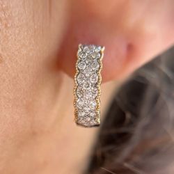 Next Necklace Two Tone Milgrain Round Cut White Sapphire Hoop Earrings For Women