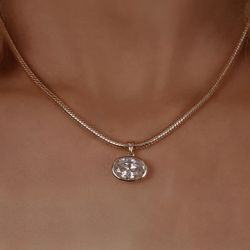 Next Necklace Golden Oval Cut White Sapphire Pendant Wedding Necklace For Women