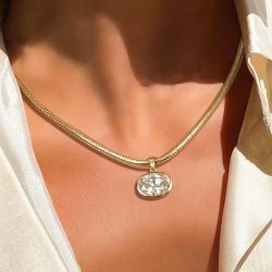 Next Necklace Golden Oval Cut White Sapphire Pendant Wedding Necklace For Women