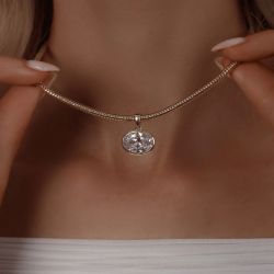 Next Necklace Golden Oval Cut White Sapphire Pendant Wedding Necklace For Women