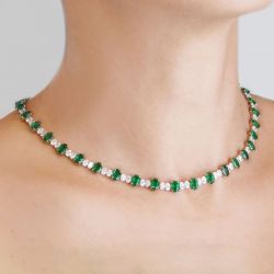 Next Necklace Two Tone Oval Cut Emerald Sapphire Tennis Wedding Necklace For Women