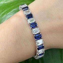 Next Necklace Emerald Cut Blue Sapphire Tennis Bracelet For Women