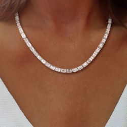 Emerald Cut White Sapphire Tennis Wedding Necklace For Women