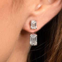 Next Necklace Emerald Cut White Sapphire Drop Earrings For Women