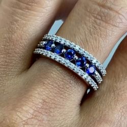 Next Necklace Half Eternity Round Cut Blue Sapphire Wedding Band For Women