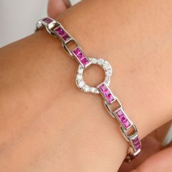 Art Deco Asscher Cut Ruby Sapphire Tennis Bracelets Wedding Jewelry For Women 