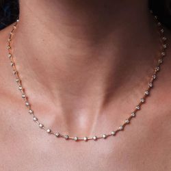 Next Necklace Bezel Golden Round Cut White Sapphire Tennis Wedding Necklace For Women 