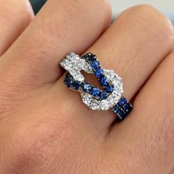 Next Necklace Infinity Design Two Tone Round Cut Blue Sapphire Wedding Band For Women