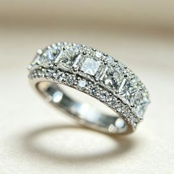 Princess Cut White Sapphire Wedding Band For Women