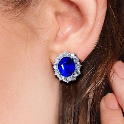 Next Necklace Two Tone Oval Cut Blue Sapphire Stud Earrings For Women 