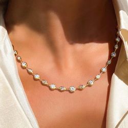 Classic Golden Round & Marquise Cut White Sapphire Tennis Necklace Wedding Necklace For Women