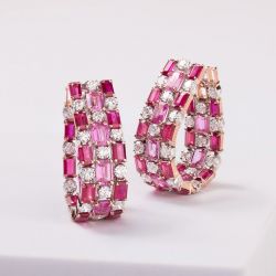 Next Necklace Rose Gold Emerald Cut Ruby & Pink Sapphire Hoop Earrings For Women 