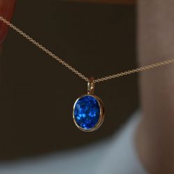 Next Necklace Bezel Golden Oval Cut Blue Sapphire Pendant Wedding Necklace For Women