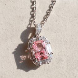 Next Necklace Radiant Cut Pink Sapphire Pendant Wedding Necklace For Women 