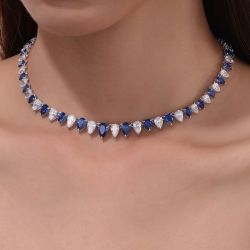 Next Necklace Pear Cut Blue Sapphire Tennis Wedding Necklace For Women  