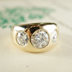 Golden Three Stone Round Cut White Sapphire Wedding Ring For Men
