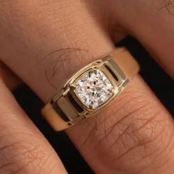Golden Cushion Cut White Sapphire Engagement Ring For Men