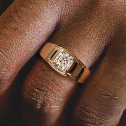 Golden Cushion Cut White Sapphire Engagement Ring For Men