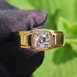 Golden Cushion Cut White Sapphire Engagement Ring For Men