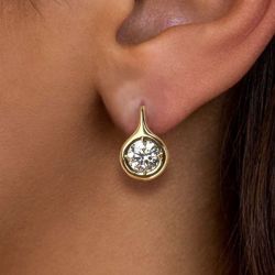 4 Ct Golden Solitaire Round Cut White Sapphire Earrings Wedding Jewelry Drop Earrings For Women