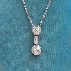 Next Necklace Art Deco Milgrain Cushion & Round Cut White Sapphire Pendant Wedding Necklace For Women