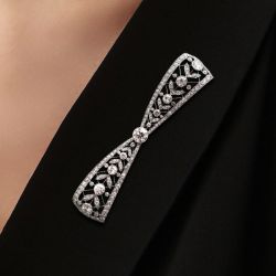 Milgrain Round Cut White Sapphire Bow Brooch For Women Luxury Jewelry