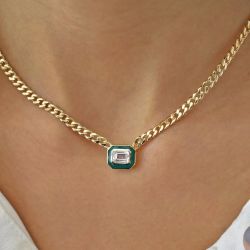 Next Necklace Fashion Golden Emerald Cut White Sapphire Cuban Chain Necklace For Women
