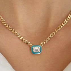 Next Necklace Fashion Golden Emerald Cut White Sapphire Cuban Chain Necklace For Women