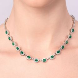 17.81 Ct Oval Cut Emerald Sapphire Bridal Jewelry Wedding Necklace For Women 