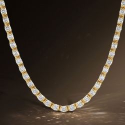 Golden Round Cut White Sapphire Wedding Necklace Tennis Necklaces For Women Wedding Jewelry 10.6 Ct 