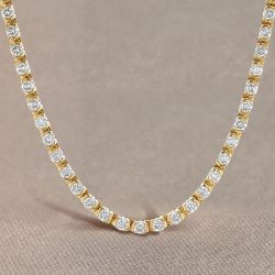 Golden Round Cut White Sapphire Wedding Necklace Tennis Necklaces For Women Wedding Jewelry 10.6 Ct 