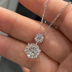Next Necklace Round Cut White Sapphire Pendant Wedding Necklace For Women