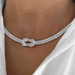 Next Necklace Knot Design Round Cut White Sapphire Tennis Wedding Necklace For Women