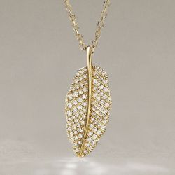 Golden Pave Setting Round Cut White Sapphire Leaf Pendant Necklace Wedding Necklace For Women