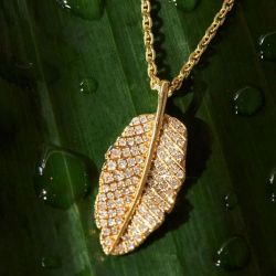 Golden Pave Setting Round Cut White Sapphire Leaf Pendant Necklace Wedding Necklace For Women