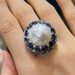 Next Necklace Round Pearl Engagement Ring For Women