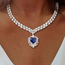 Heart Cut Blue Sapphire Luxury Jewelry Wedding Necklace For Women 47.03 Ct 